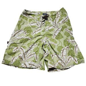 Patagonia Mens Tropical Leaf Print‎ Nylon Swim Shorts Size 33 Green